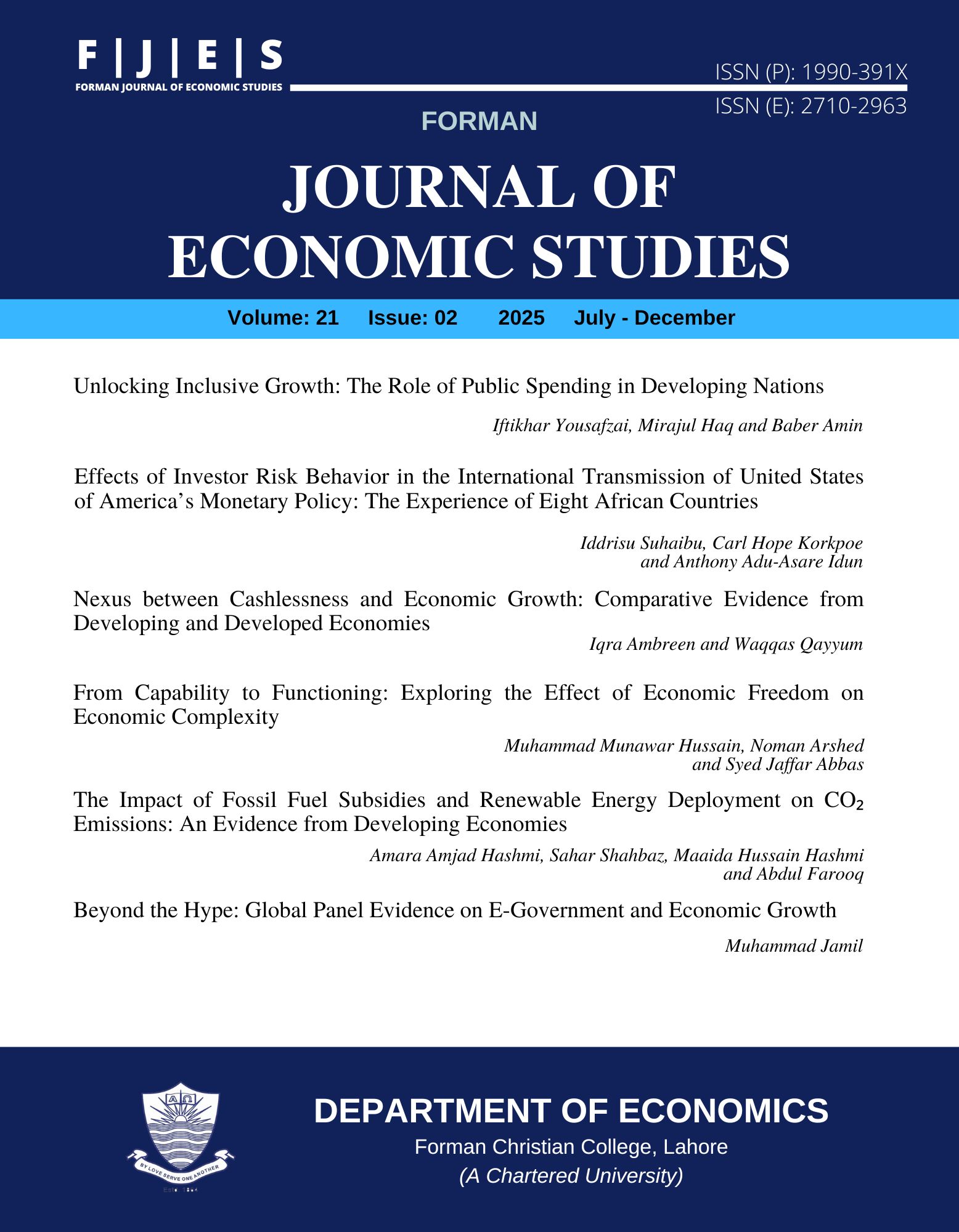 					View Vol. 21 No. 2 (2025): Forman Journal of Economic Studies
				